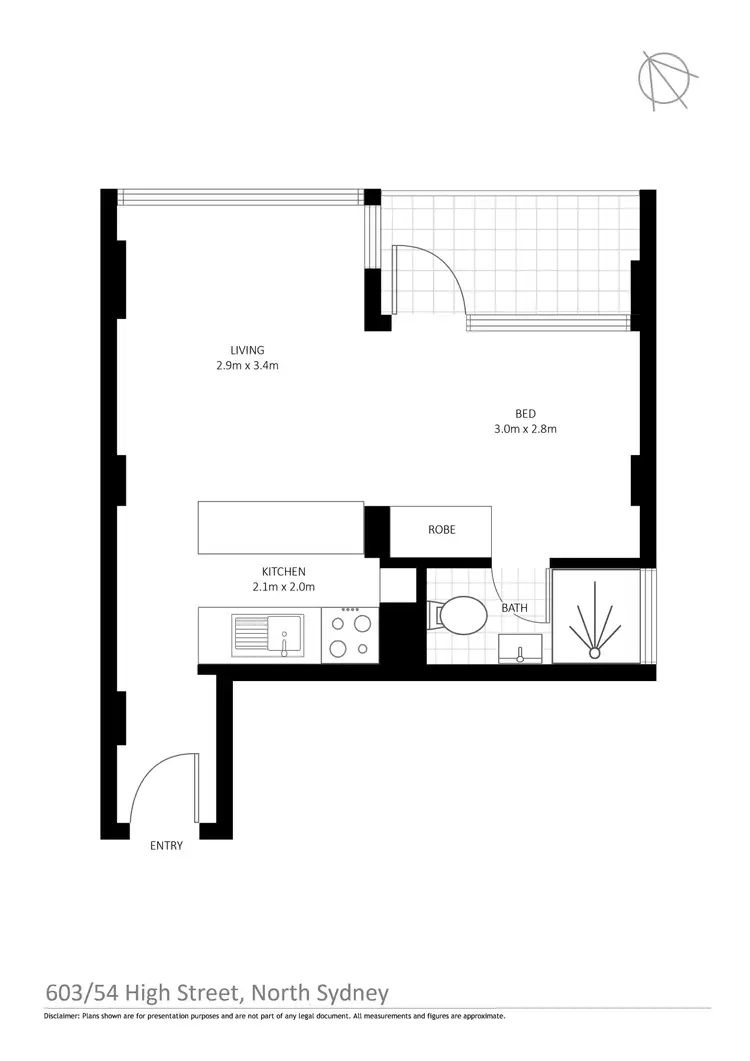 Floorplan of Homely studio listing, 603/54 High Street, North Sydney NSW 2060
