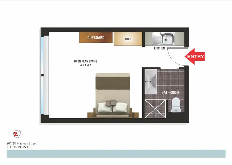 Floorplan of Homely studio listing, 807/28 Macleay Street, Potts Point NSW 2011