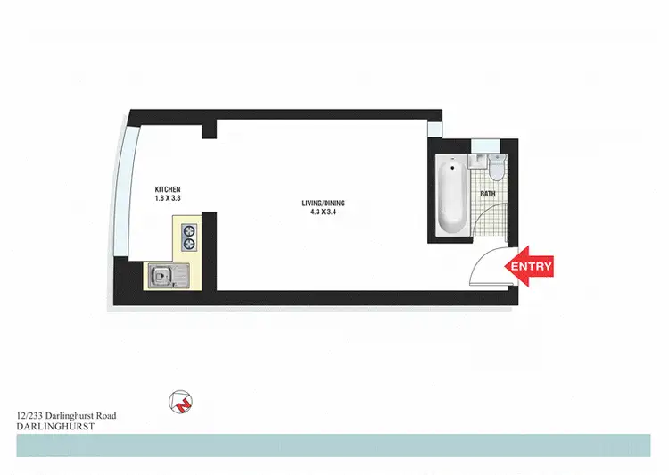 Floorplan of Homely studio listing, 12/233 Darlinghurst Road, Darlinghurst NSW 2010