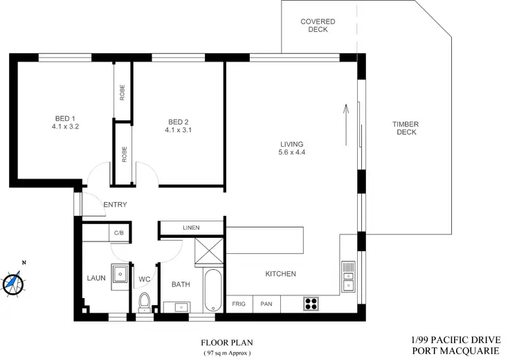 Floorplan of Homely unit listing, 1/99 Pacific Drive, Port Macquarie NSW 2444