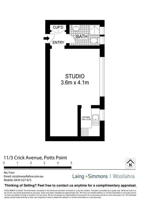 Floorplan of Homely studio listing, 11/3 Crick Avenue, Potts Point NSW 2011