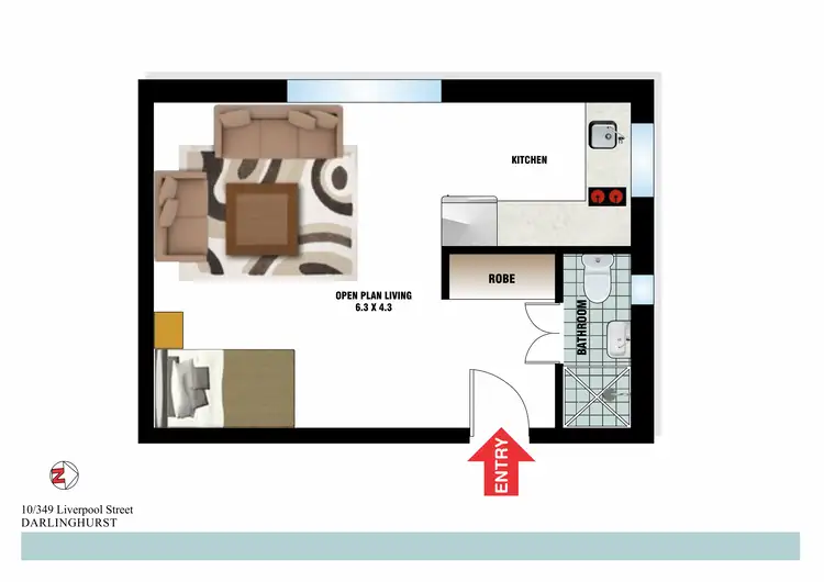 Floorplan of Homely studio listing, 10/349 Liverpool Street, Darlinghurst NSW 2010