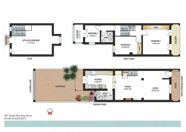 Floorplan of Homely terrace listing, 407 South Dowling Street, Darlinghurst NSW 2010