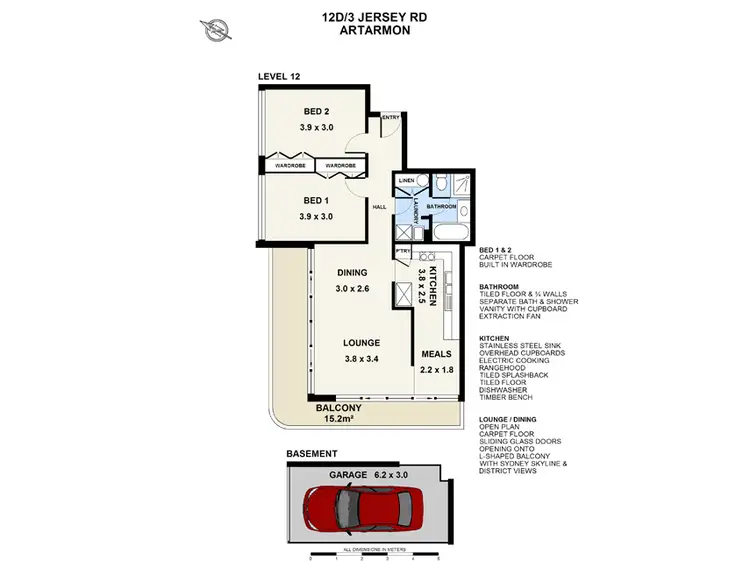 Floorplan of Homely unit listing, 12D/3 Jersey Road, Artarmon NSW 2064
