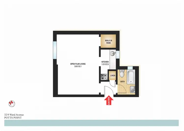 Floorplan of Homely studio listing, 32/9 Ward Avenue, Potts Point NSW 2011