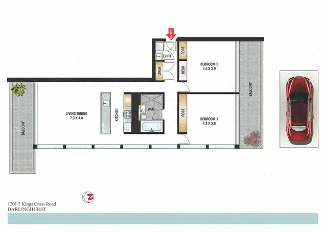 Floorplan of Homely apartment listing, 1201/3 Kings Cross Road, Darlinghurst NSW 2010