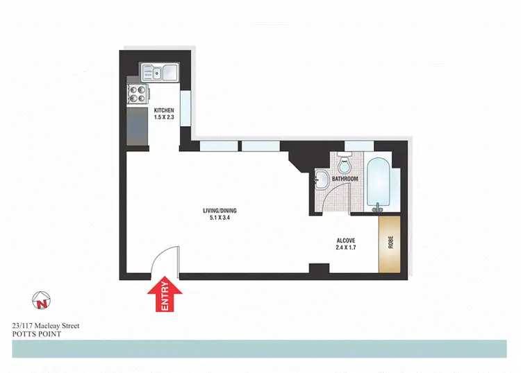 Floorplan of Homely studio listing, 23/117 Macleay Street, Potts Point NSW 2011