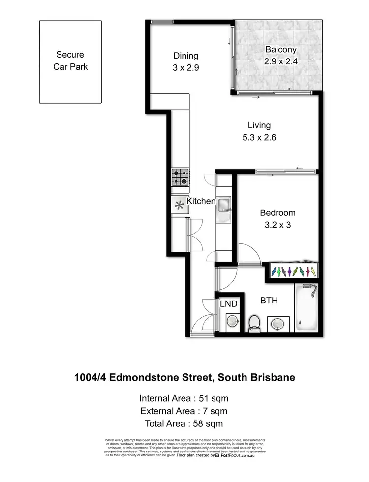 Floorplan of Homely unit listing, 1004/4 Edmondstone Street, South Brisbane QLD 4101