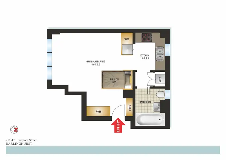 Floorplan of Homely studio listing, 21/347 Liverpool Street, Darlinghurst NSW 2010