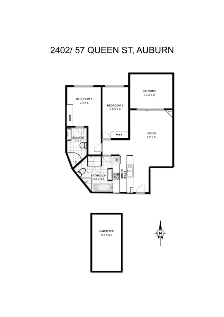 Floorplan of Homely unit listing, 2402/57-72 Queen Street, Auburn NSW 2144