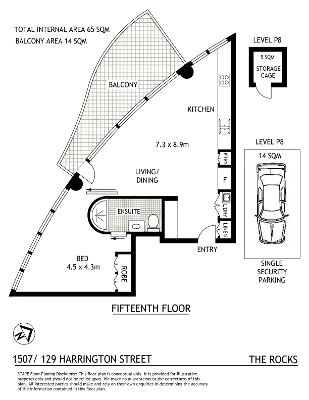 Floorplan of Homely apartment listing, 1507/129 Harrington Street, Sydney NSW 2000
