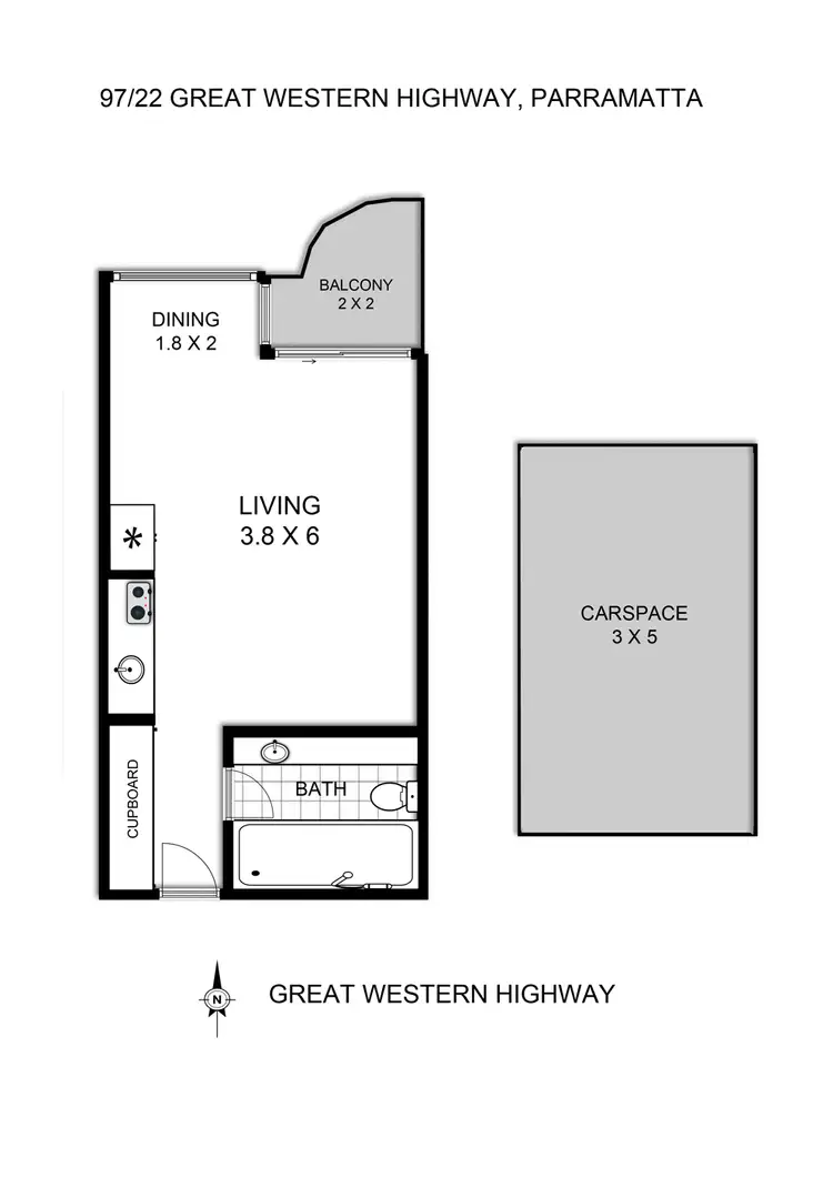 Floorplan of Homely studio listing, 97/22 Great Western Highway, Parramatta NSW 2150