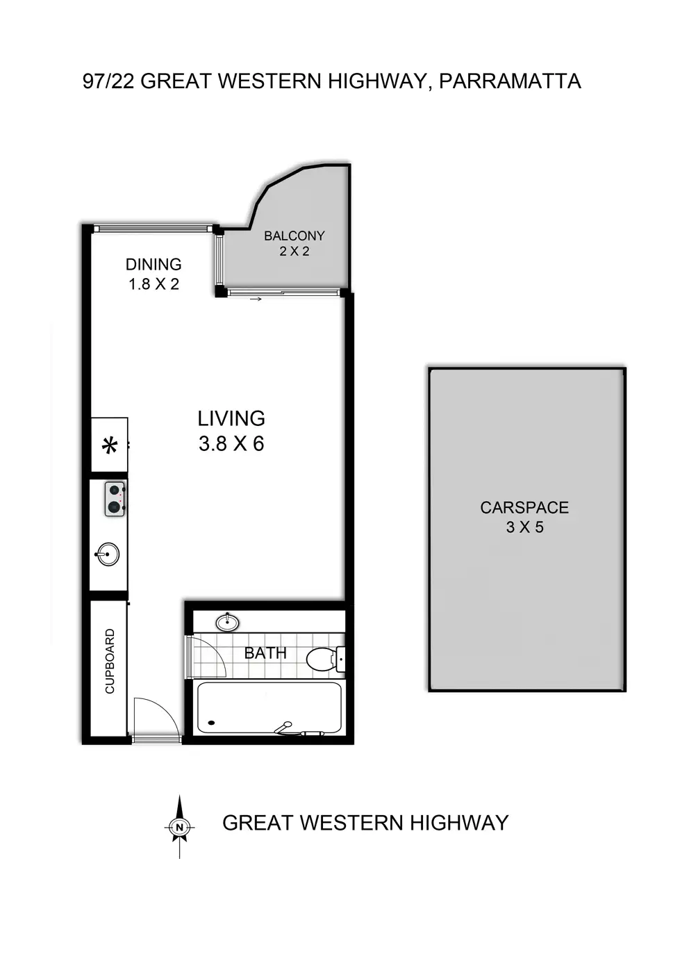Floorplan of Homely studio listing, 97/22 Great Western Highway, Parramatta NSW 2150
