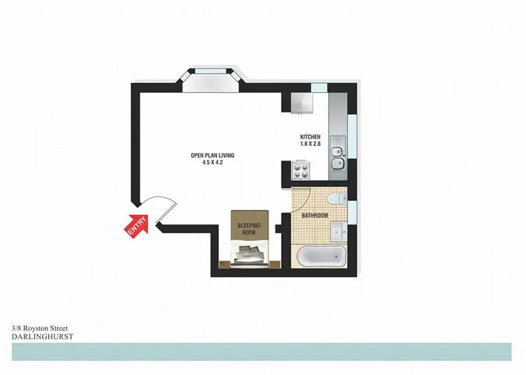 Floorplan of Homely studio listing, 3/8 Royston Street, Darlinghurst NSW 2010