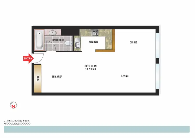 Floorplan of Homely studio listing, 214/88 Dowling Street, Woolloomooloo NSW 2011