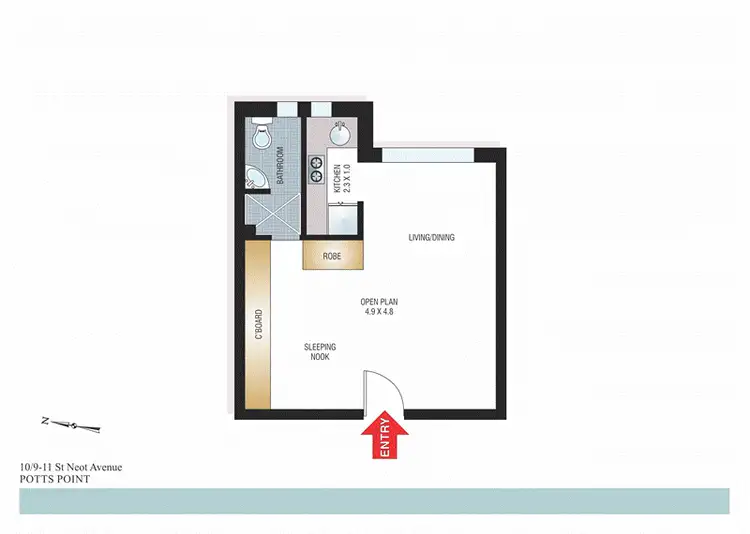 Floorplan of Homely studio listing, 10/9-11 St Neot Avenue, Potts Point NSW 2011
