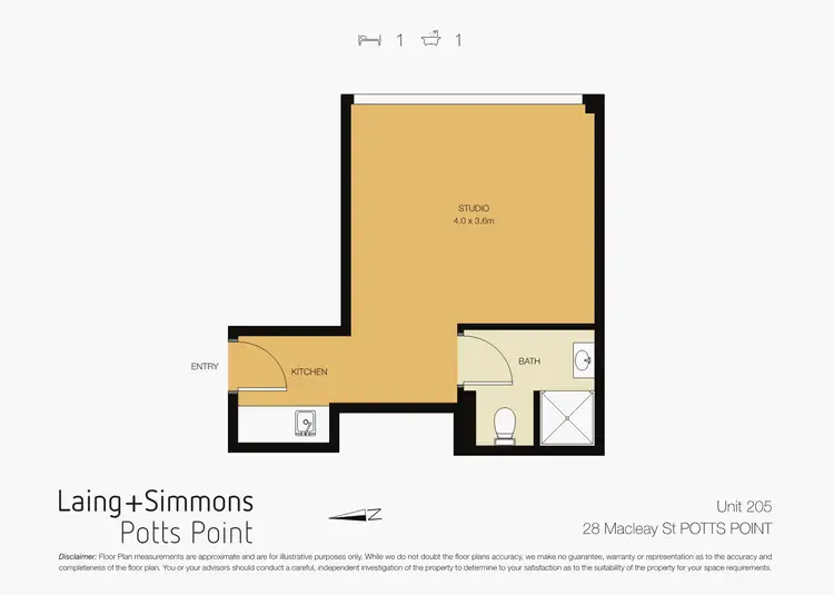 Floorplan of Homely studio listing, 205/28 Macleay Street, Potts Point NSW 2011