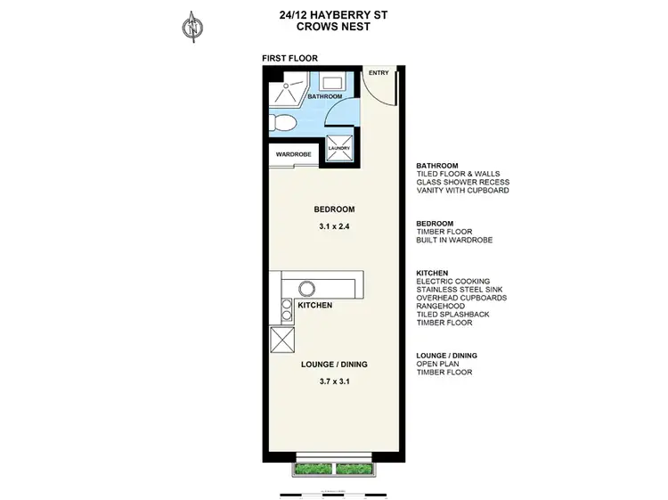 Floorplan of Homely studio listing, 24/12 Hayberry Street, Crows Nest NSW 2065