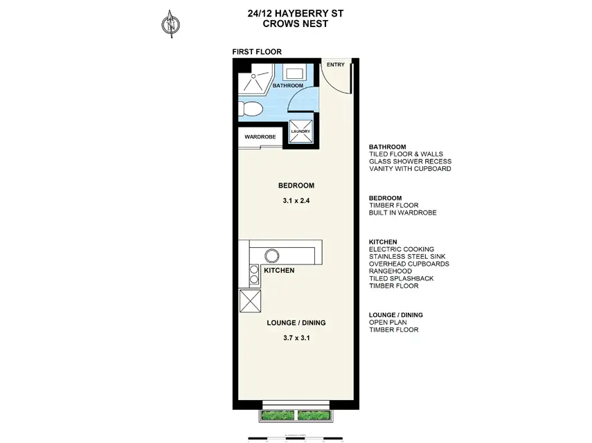 Floorplan of Homely studio listing, 24/12 Hayberry Street, Crows Nest NSW 2065