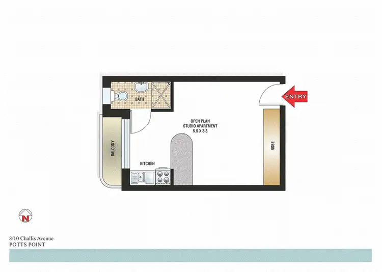 Floorplan of Homely studio listing, 8/10 Challis Avenue, Potts Point NSW 2011