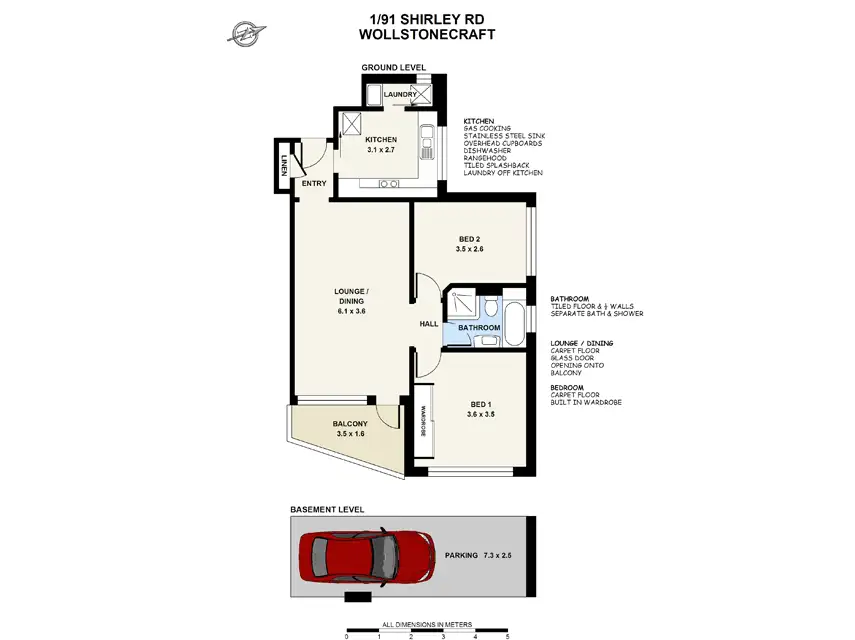 Floorplan of Homely unit listing, 1/91 Shirley Road, Wollstonecraft NSW 2065