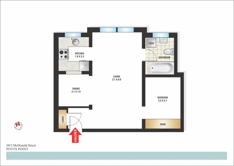 Floorplan of Homely studio listing, 20/2 McDonald Street, Potts Point NSW 2011
