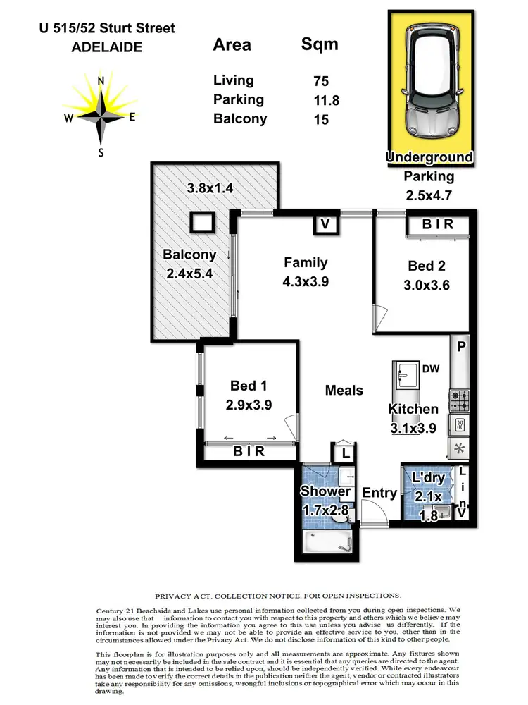 Floorplan of Homely apartment listing, 515/52 Sturt Street, Adelaide SA 5000