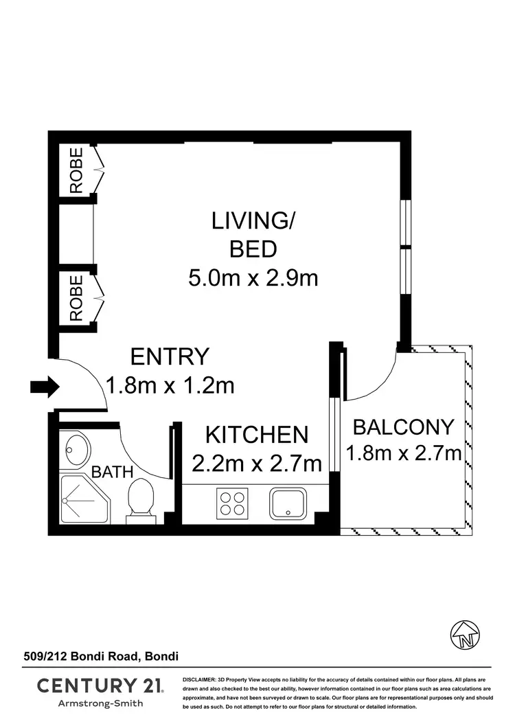 Floorplan of Homely studio listing, 509/212 Bondi Road, Bondi NSW 2026
