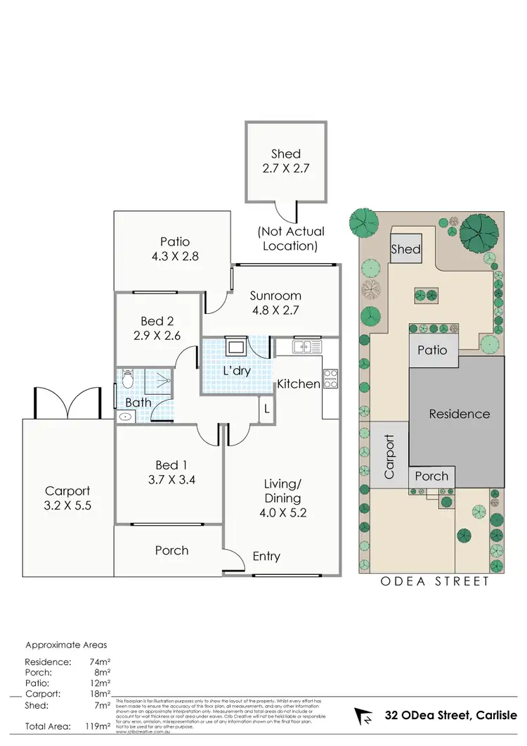 Floorplan of Homely semi-detached listing, 32 O'Dea Street, Carlisle WA 6101