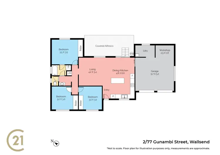 Floorplan of Homely villa listing, 2/77 Gunambi Street, Wallsend NSW 2287
