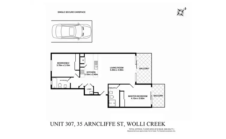 Floorplan of Homely apartment listing, 307/35E Arncliffe Street, Wolli Creek NSW 2205