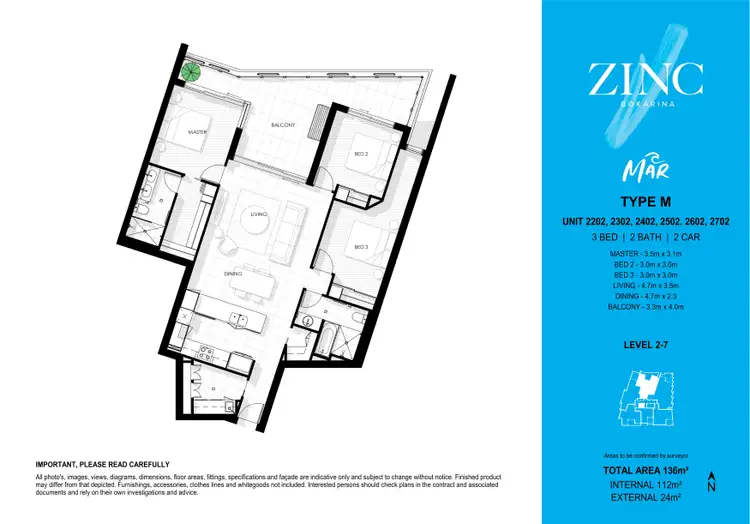 Floorplan of Homely unit listing, Unit 2502 'ZINC' 42 Bokarina Boulevard, Bokarina QLD 4575