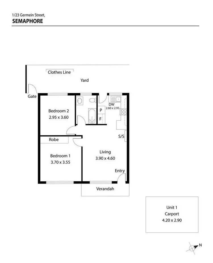 Floorplan of Homely unit listing, 1/23 Germein Street, Semaphore SA 5019