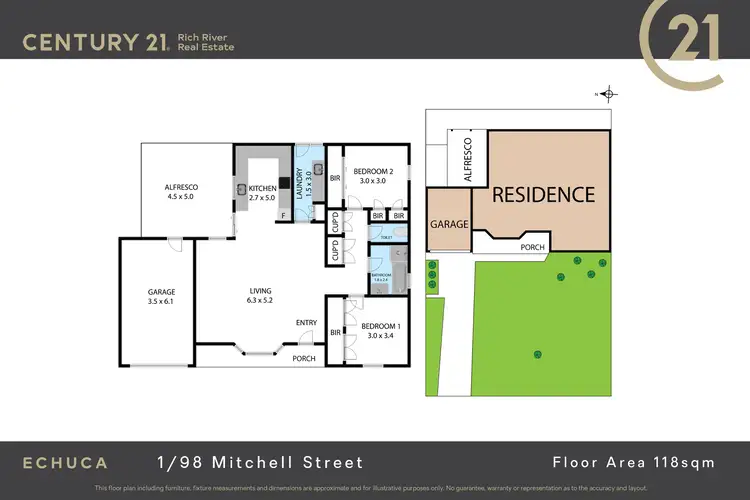 Floorplan of Homely unit listing, 1/98 Mitchell Street, Echuca VIC 3564