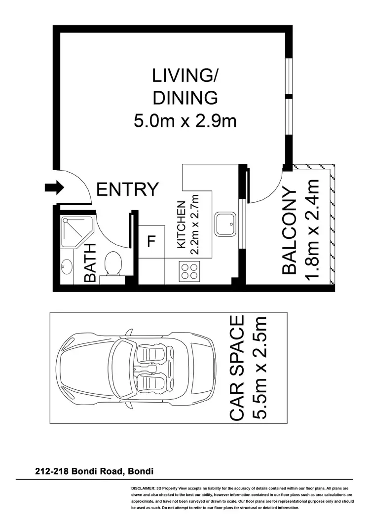 Floorplan of Homely studio listing, 403/212 Bondi Road, Bondi NSW 2026