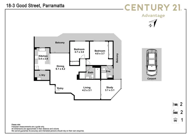 Floorplan of Homely unit listing, 18/3 Good Street, Parramatta NSW 2150