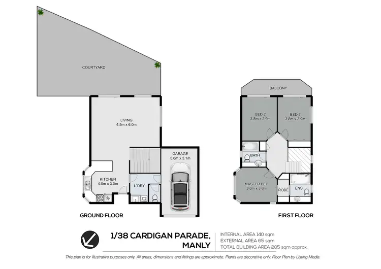 Floorplan of Homely townhouse listing, 1/38 Cardigan Parade, Manly QLD 4179