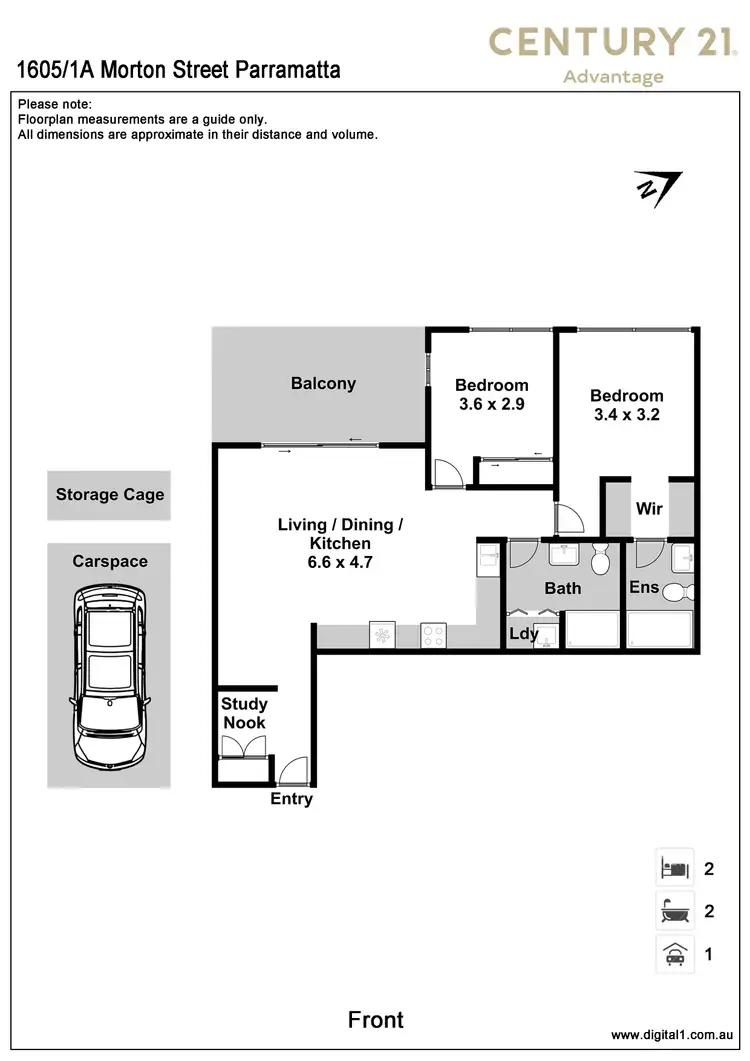 Floorplan of Homely apartment listing, 1605/1A Morton Street, Parramatta NSW 2150