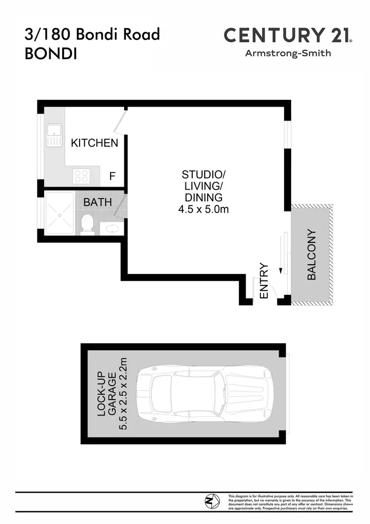 Floorplan of Homely studio listing, 3/180 Bondi Road, Bondi NSW 2026