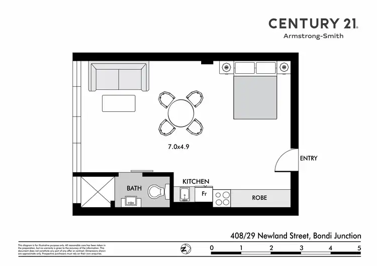 Floorplan of Homely studio listing, 408/29 Newland Street, Bondi Junction NSW 2022
