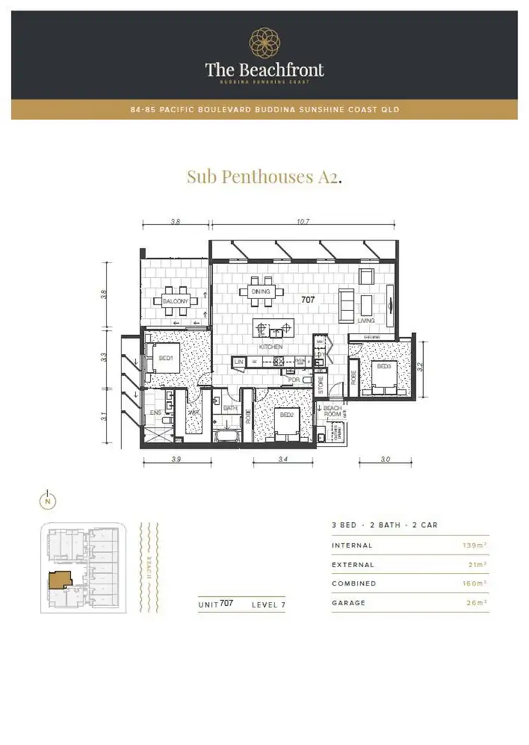 Floorplan of Homely apartment listing, 707/84-85 Pacific Boulevard, Buddina QLD 4575