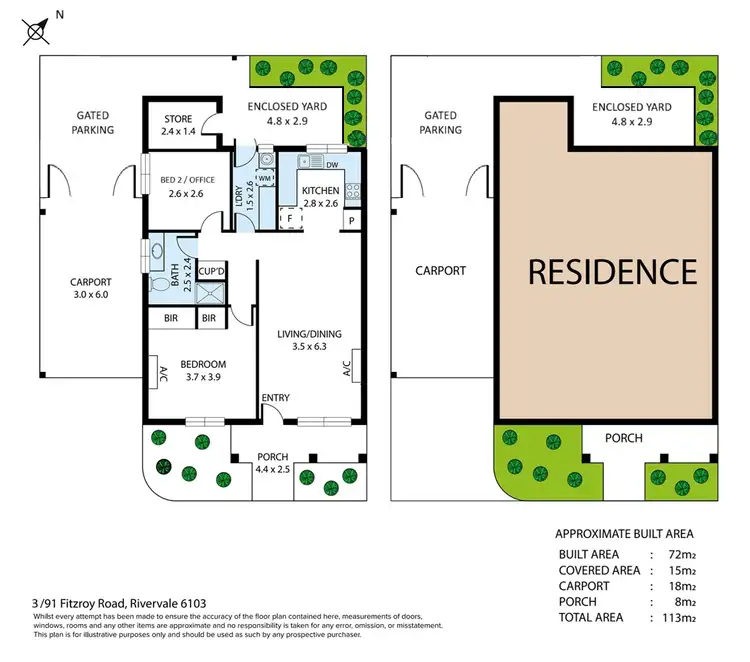 Floorplan of Homely unit listing, 3/91 Fitzroy Road, Rivervale WA 6103