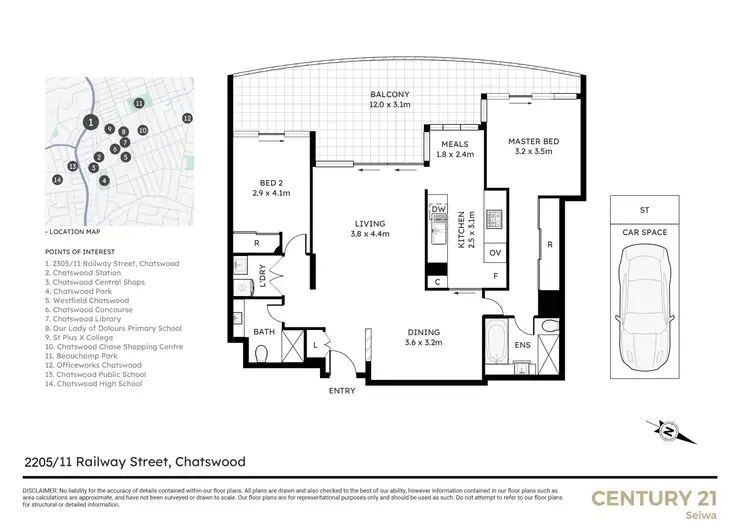 Floorplan of Homely apartment listing, 2205/11 Railway Street, Chatswood NSW 2067