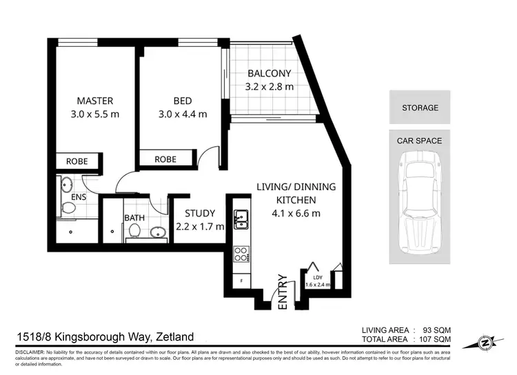 Floorplan of Homely unit listing, 1518/8 Kingsborough Way, Zetland NSW 2017