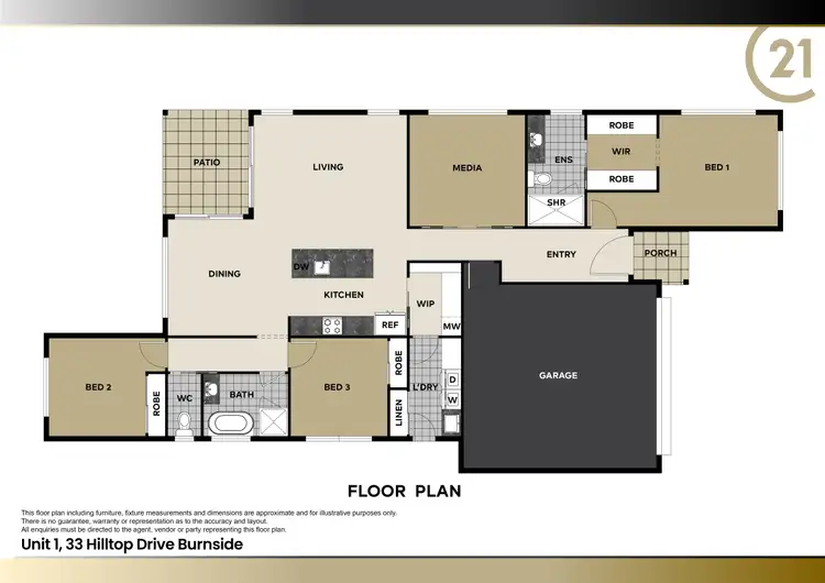 Floorplan of Homely semi-detached listing, 1/33 Hilltop Drive, Burnside QLD 4560