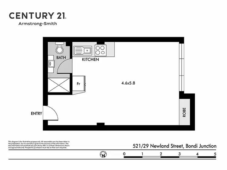 Floorplan of Homely studio listing, 521/29 Newland Street, Bondi Junction NSW 2022