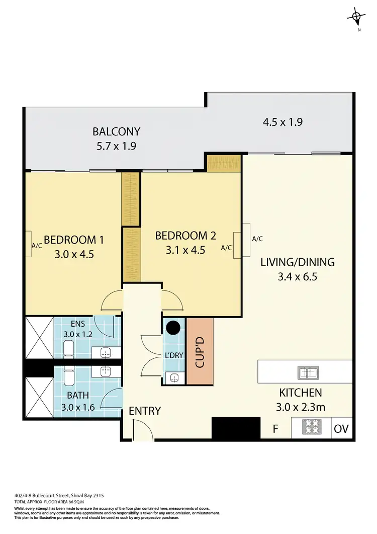 Floorplan of Homely apartment listing, 402/4-8 Bullecourt Street, Shoal Bay NSW 2315