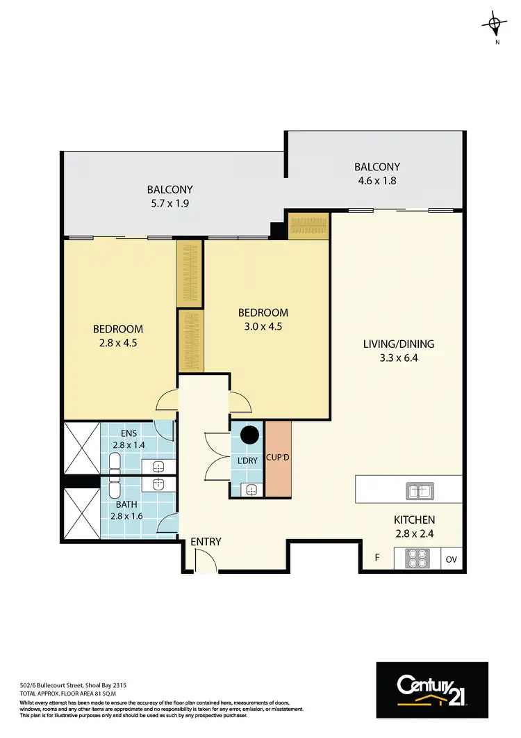 Floorplan of Homely apartment listing, 502/4-8 Bullecourt Street, Shoal Bay NSW 2315