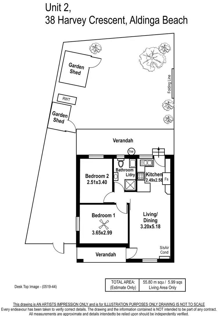 Floorplan of Homely unit listing, 1/38 Harvey Crescent, Aldinga Beach SA 5173