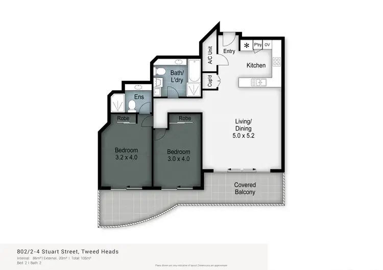 Floorplan of Homely unit listing, 802/2 Stuart Street, Tweed Heads NSW 2485